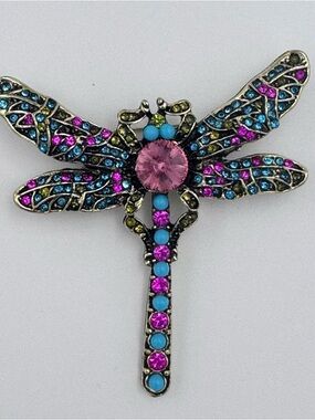 Vintage style dragonfly brooch Multi Pink/ Turquoise Rhinestone Boho Jewelry